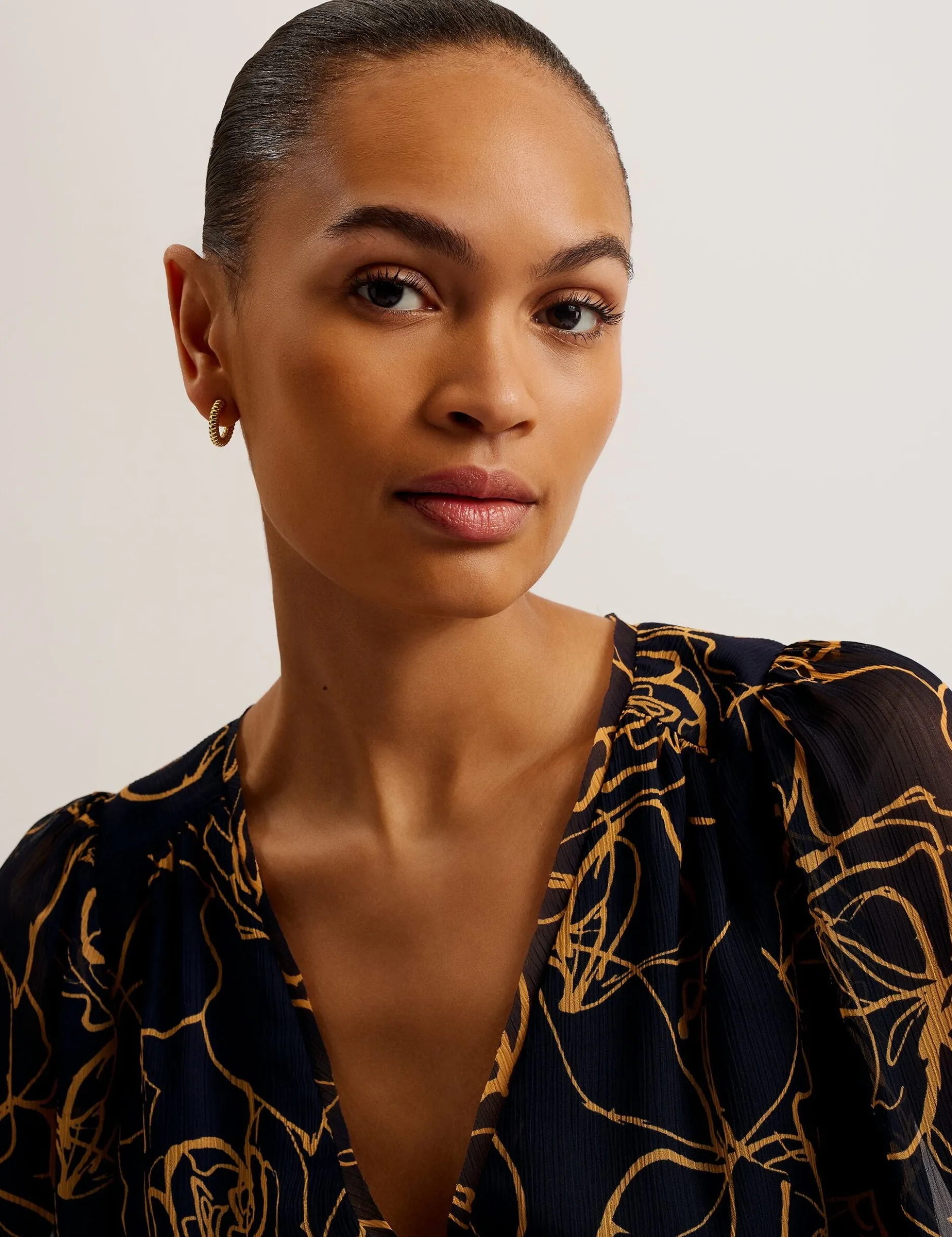 Fine Line Floral Print Mini Dress