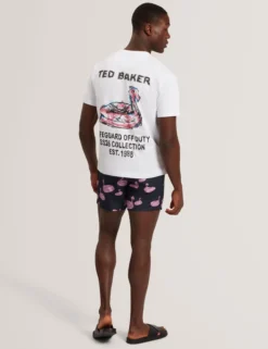 Flamingo Print Drawstring Swim Shorts