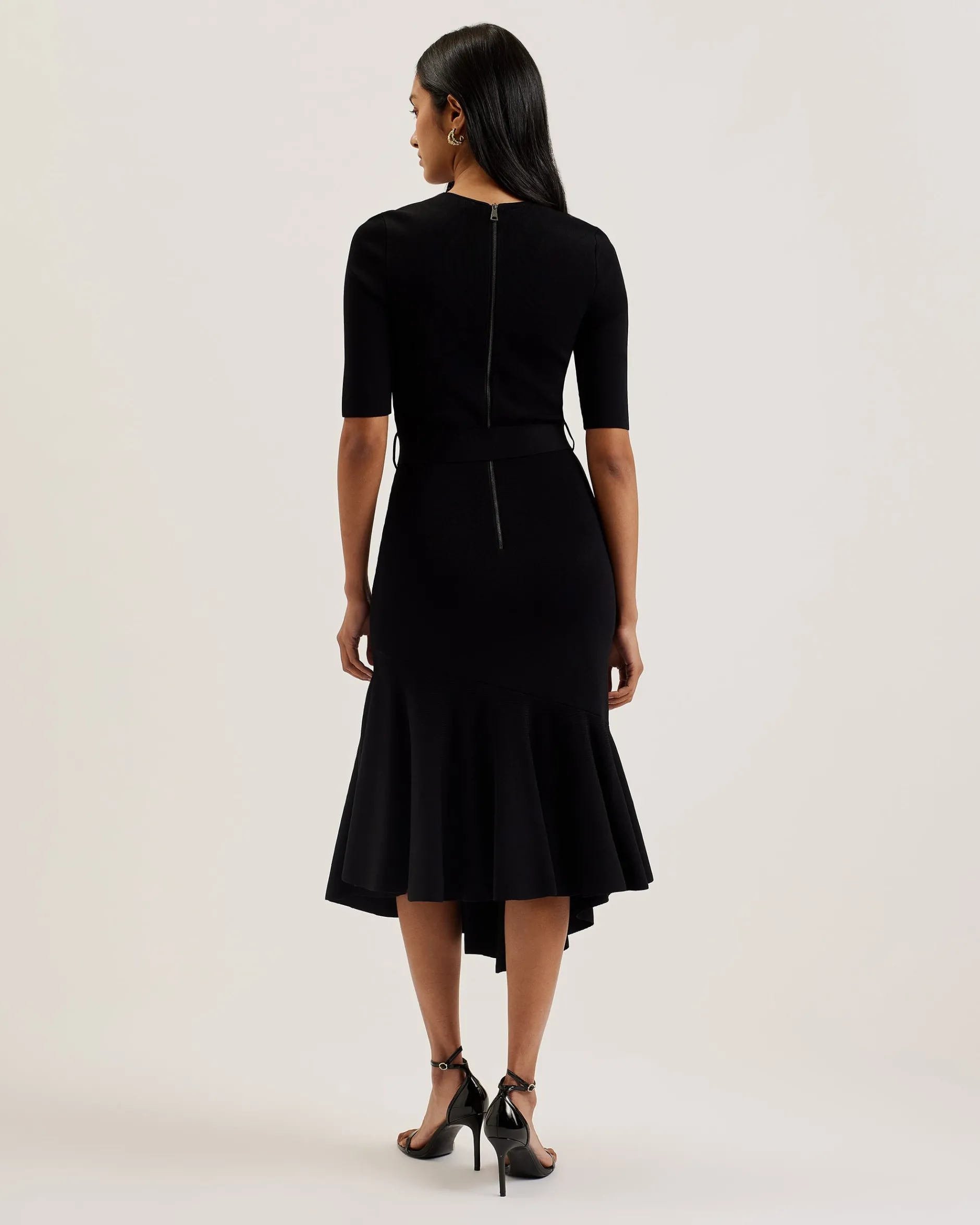 Flippy Hem Knitted Midi Dress With Belt