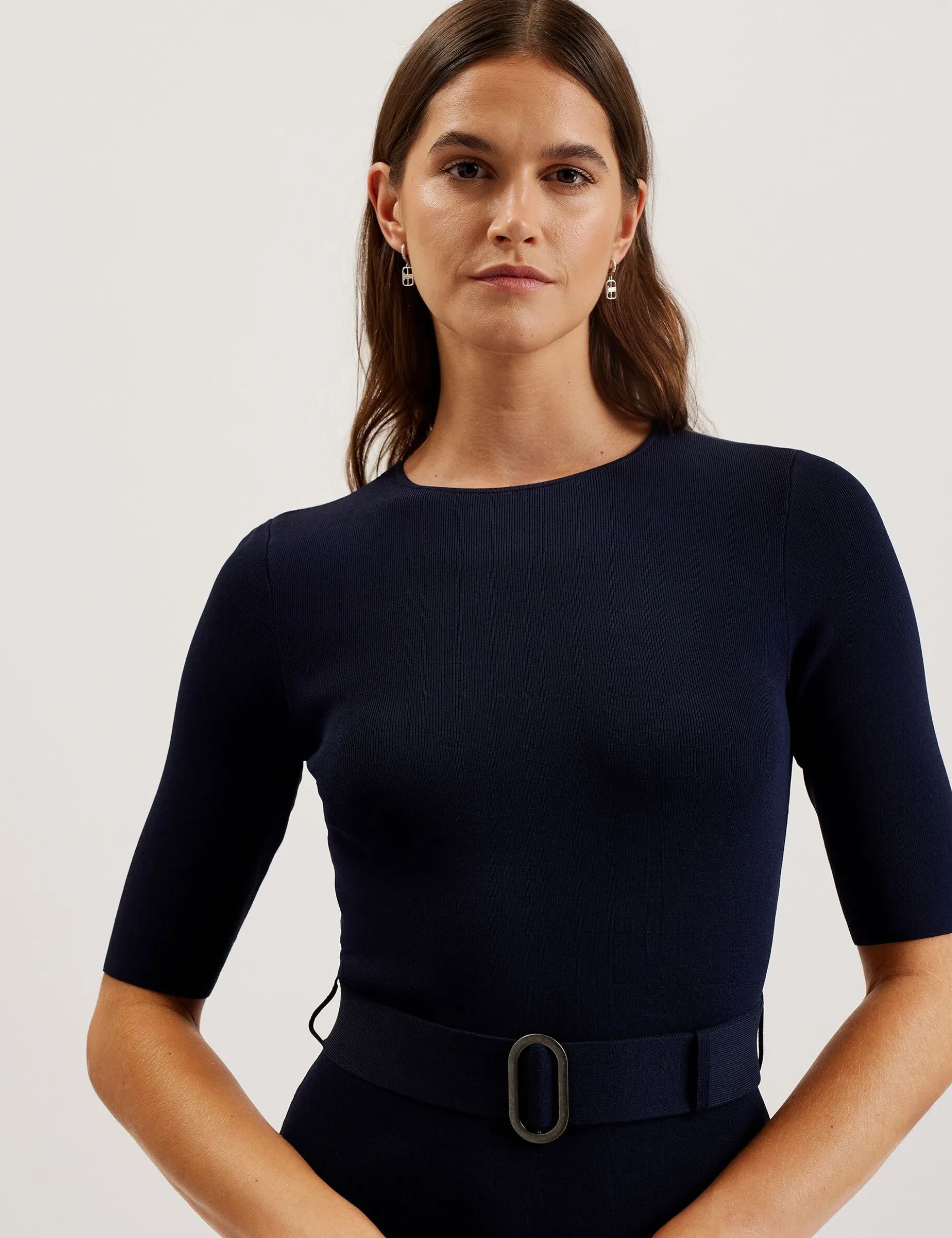 Flippy Hem Knitted Midi Dress With Belt