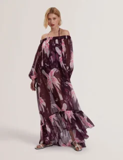 Floral Bardot Maxi Dress Beach Cover-Up