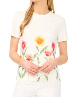 Floral Border Crew Neck T-Shirt