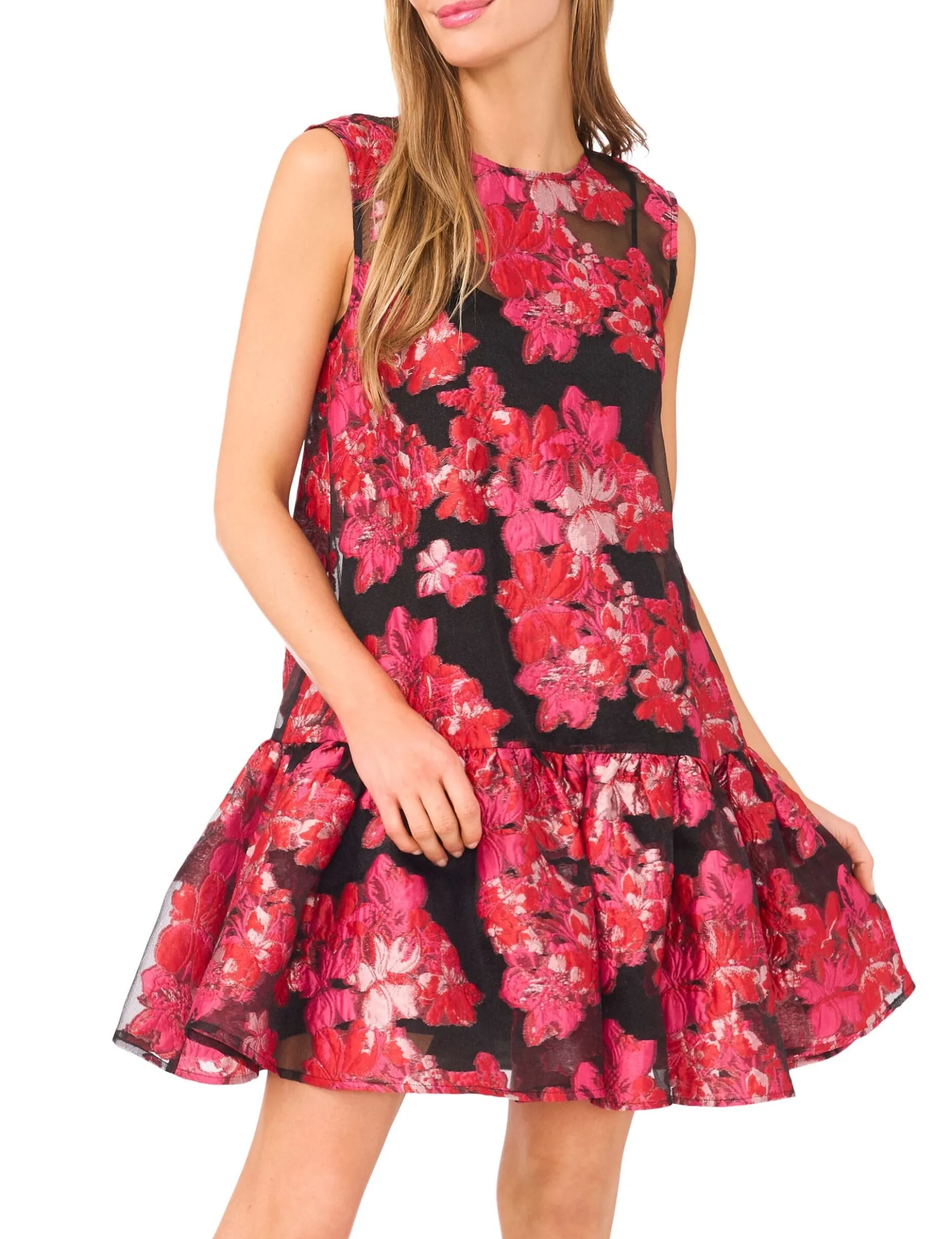 Floral Brocade Mini Dress