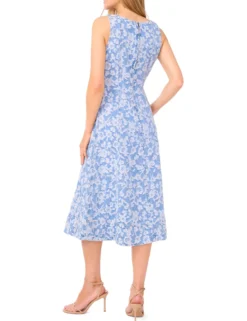 Floral Denim Scoop Neck Midi Dress