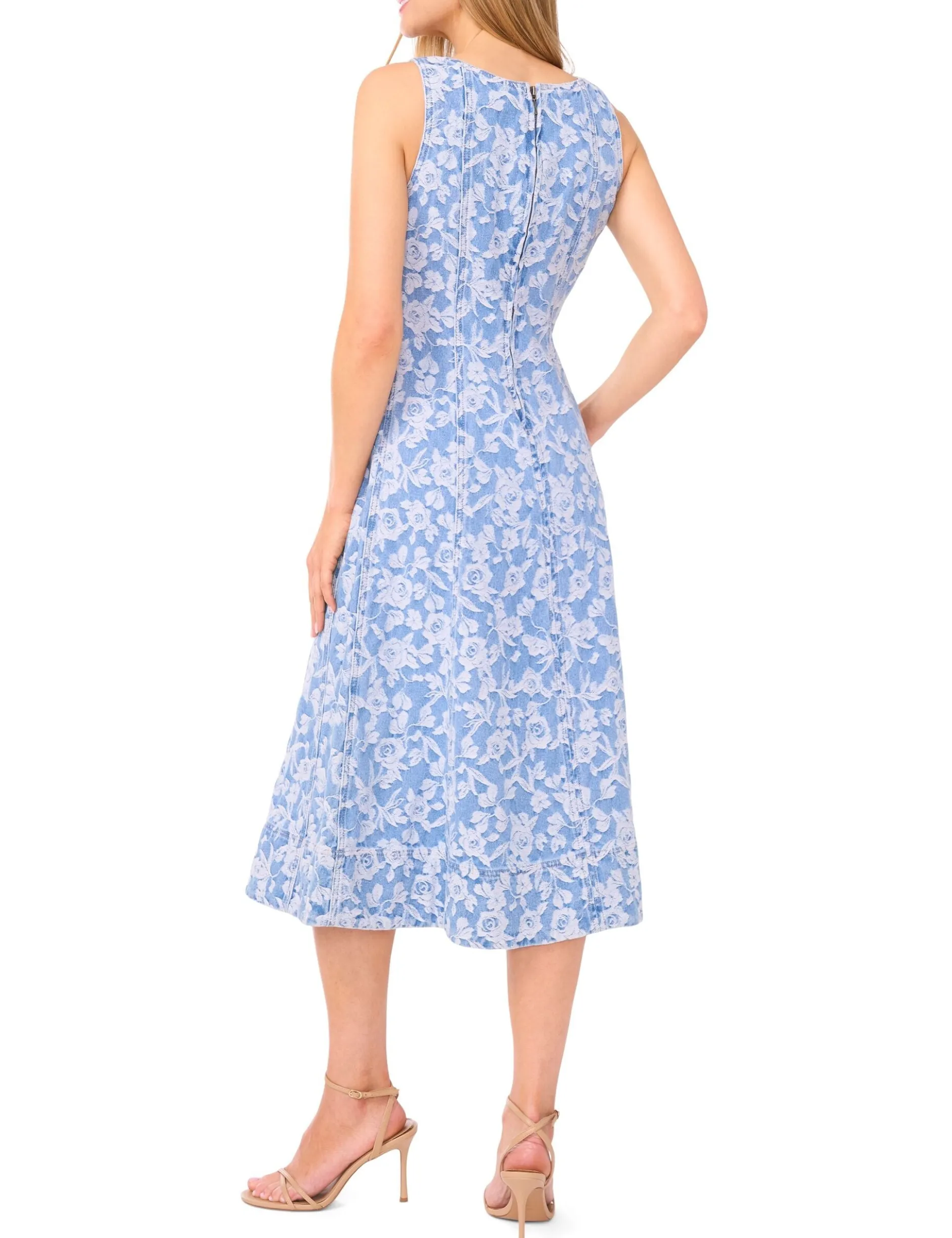 Floral Denim Scoop Neck Midi Dress