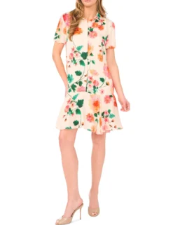 Floral Drop Waist Mini Shirt Dress