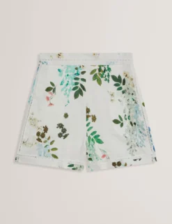 Floral High Waist Linen Shorts With Trim Detail