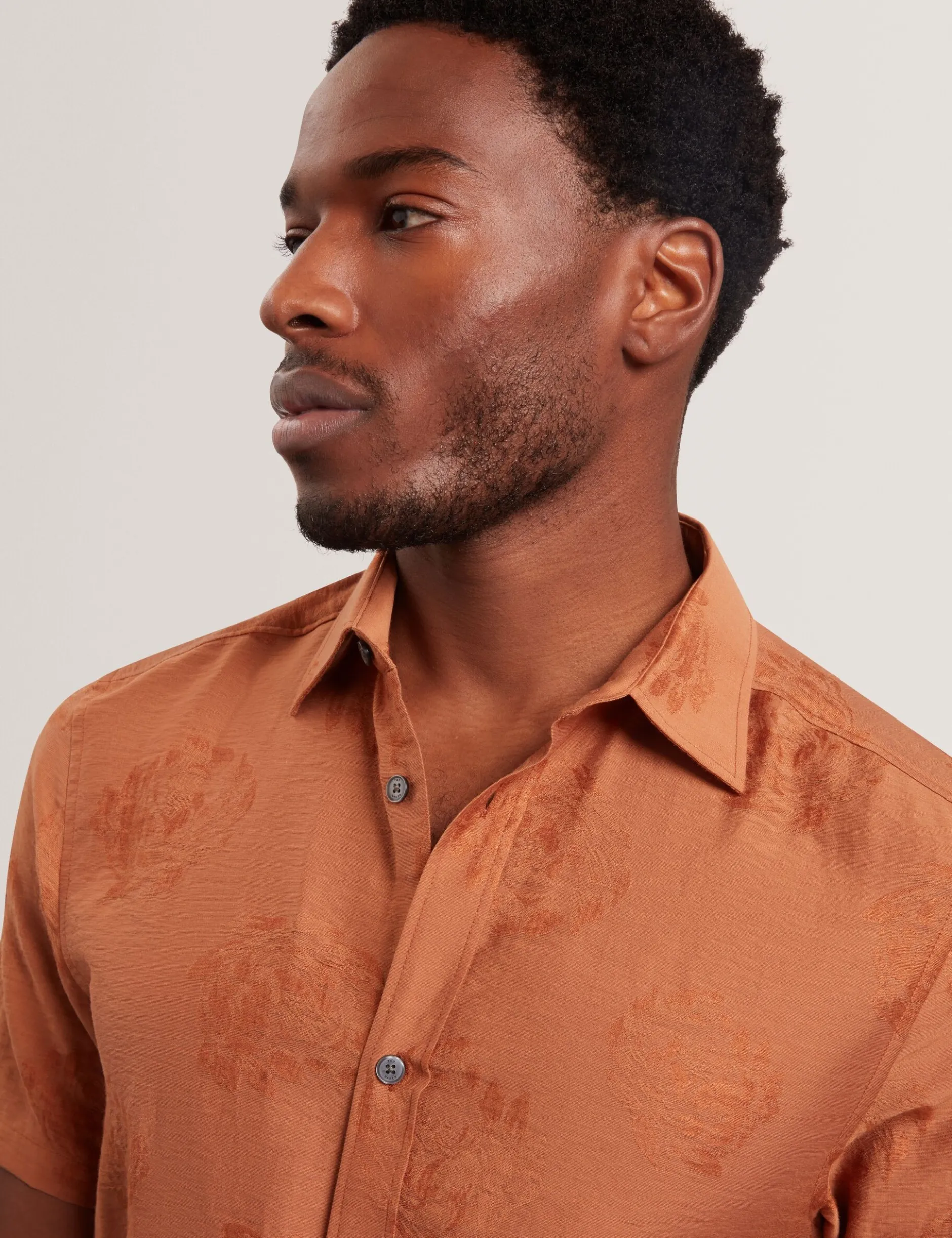 Floral Jacquard Woven Short Sleeve Shirt