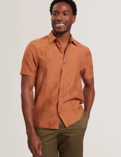 Floral Jacquard Woven Short Sleeve Shirt