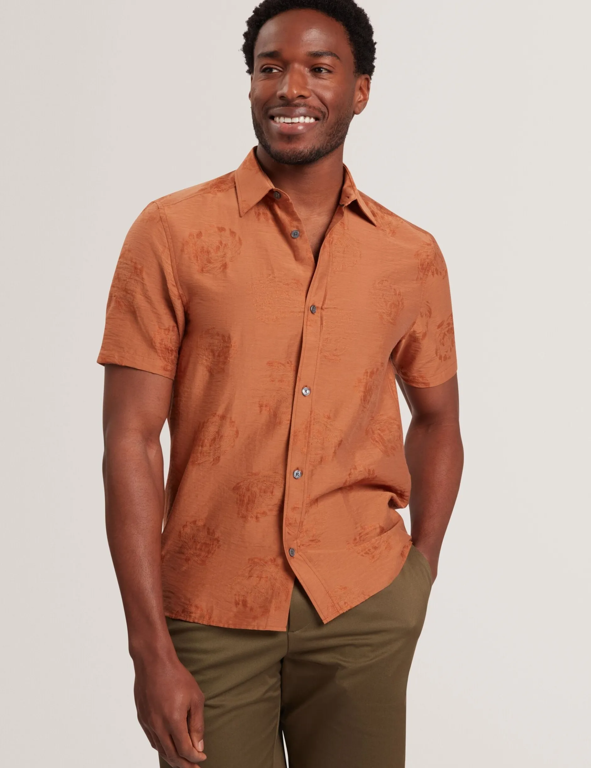 Floral Jacquard Woven Short Sleeve Shirt