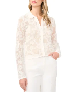 Floral Mesh Knit Button-Up Top