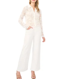 Floral Mesh Knit Button-Up Top