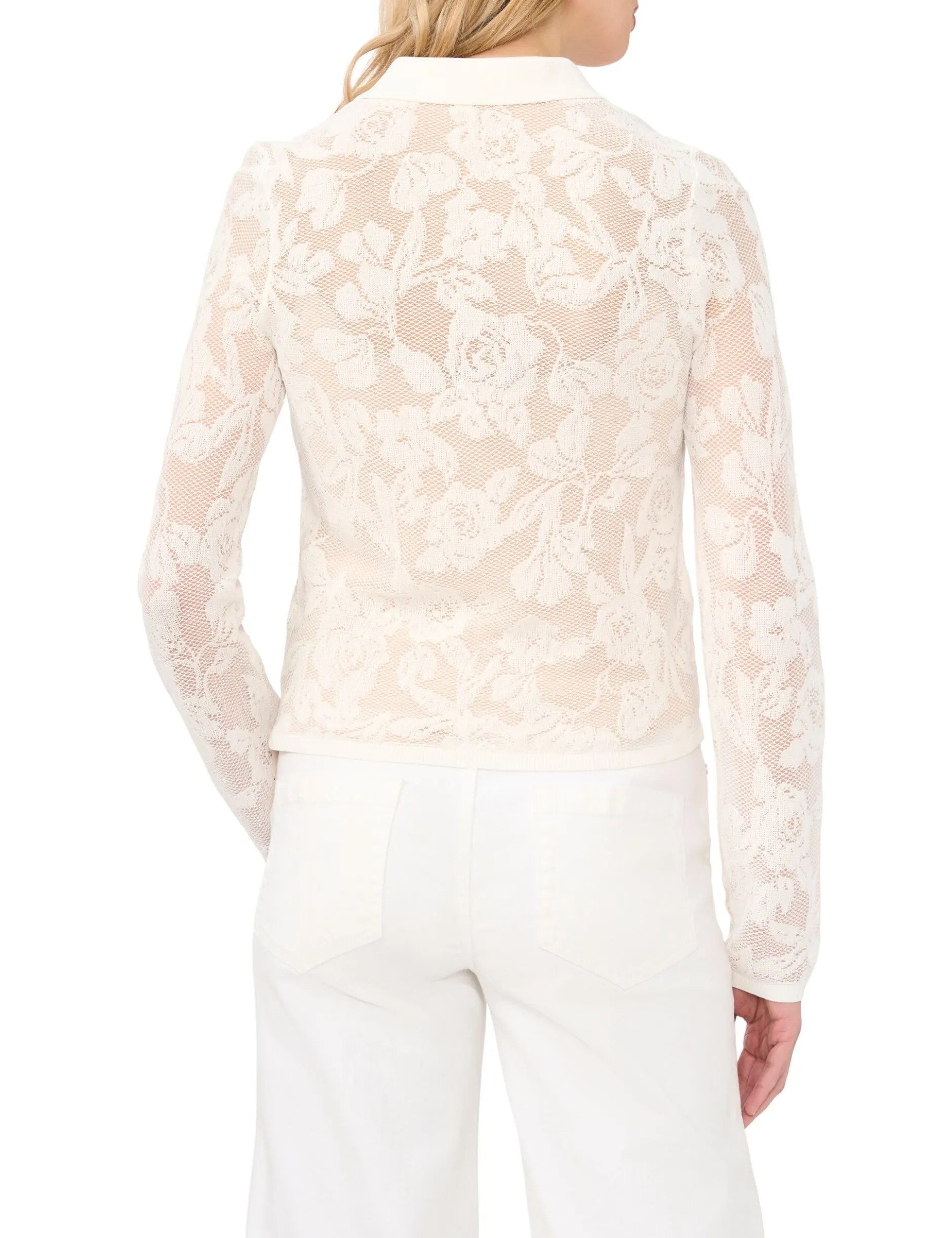 Floral Mesh Knit Button-Up Top
