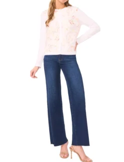 Floral Overlay Crew Neck Cardigan