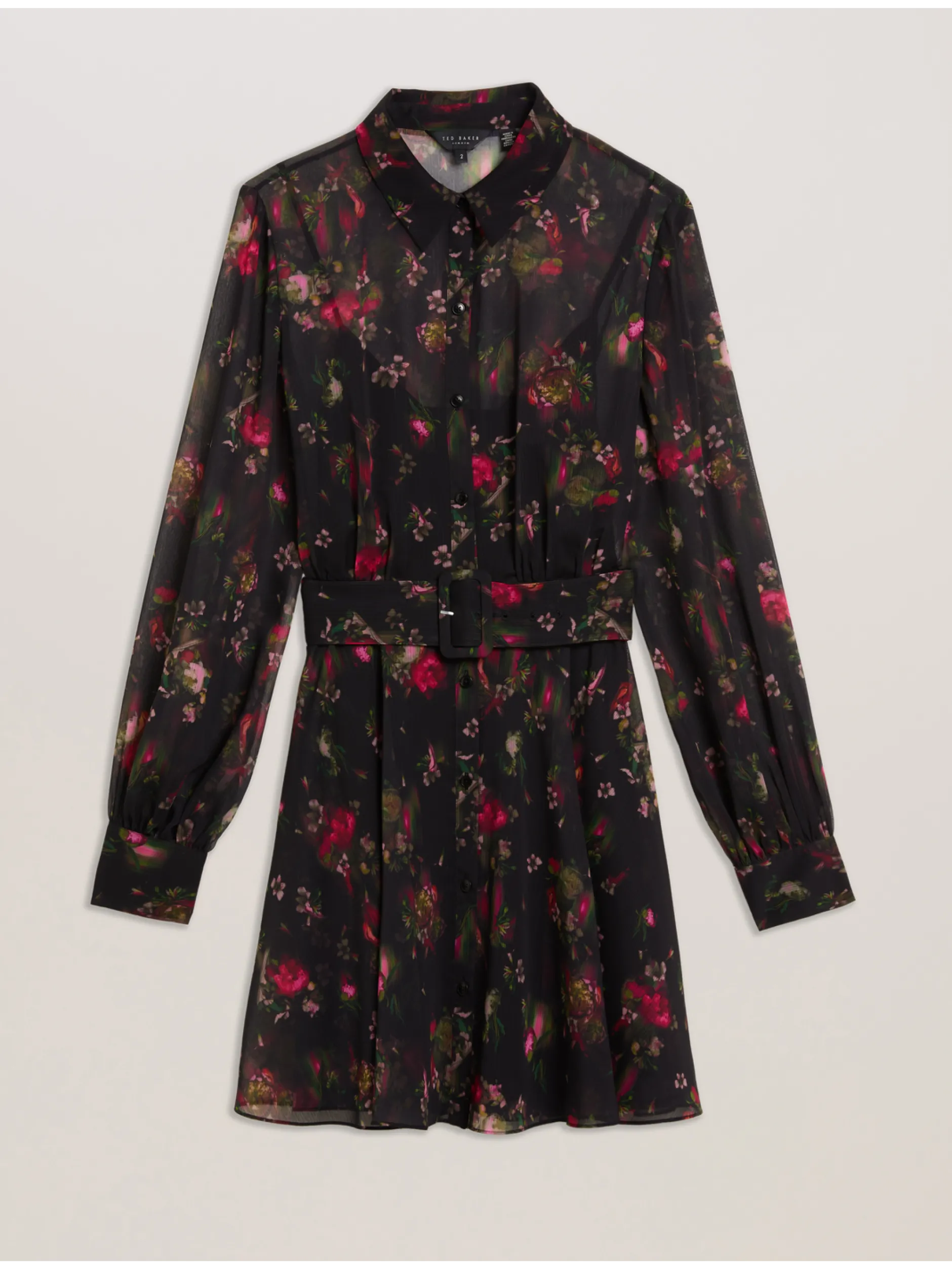 Floral Print Belted Mini Shirt Dress
