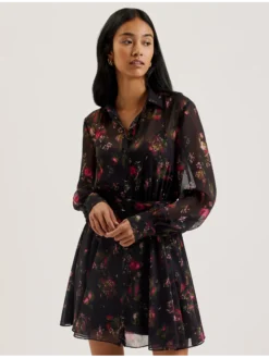 Floral Print Belted Mini Shirt Dress