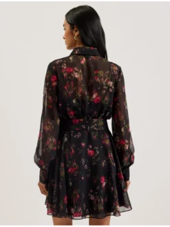 Floral Print Belted Mini Shirt Dress