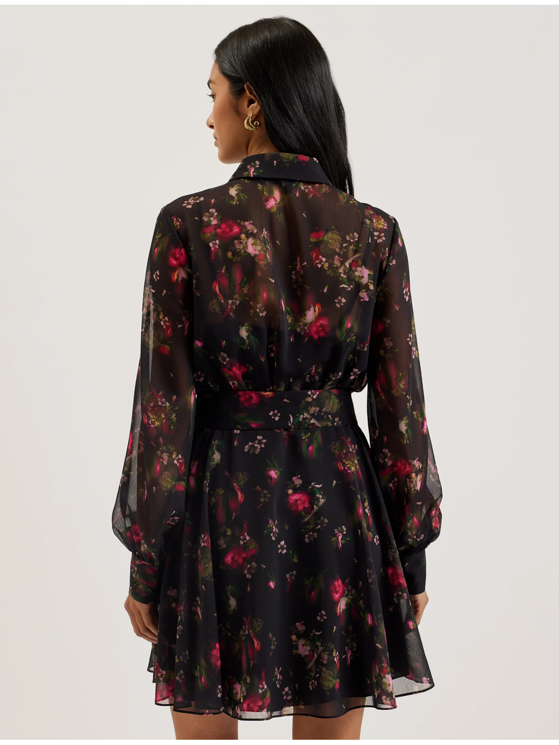 Floral Print Belted Mini Shirt Dress