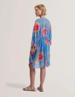 Floral Print Chiffon Mini Beach Kaftan