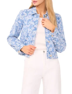 Floral Print Cropped Denim Jacket
