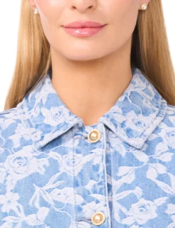 Floral Print Cropped Denim Jacket