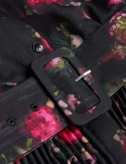 Floral Print Pleated Maxi Shirt Dress