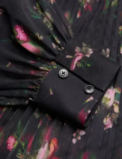 Floral Print Pleated Maxi Shirt Dress