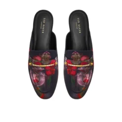 Floral Print Textured Mule Loafers