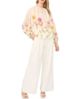 Floral Print Tie Neck Relaxed Blouse