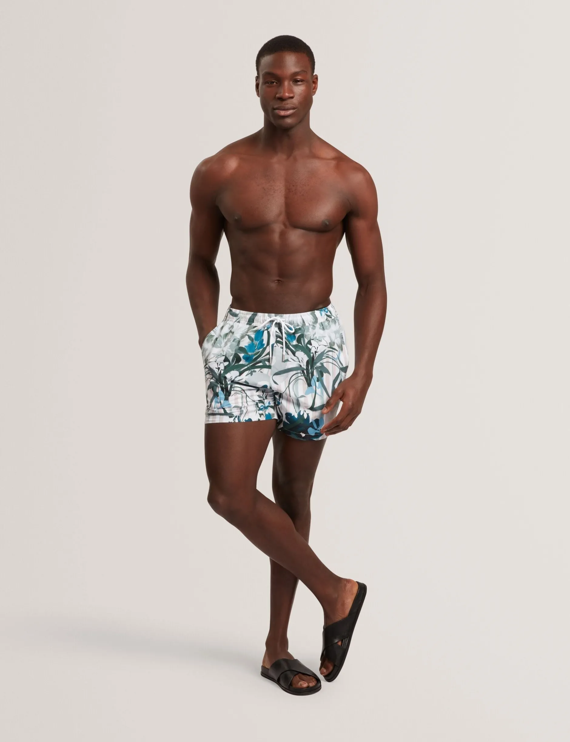 Floral Stripe Elasticated Swim Shorts