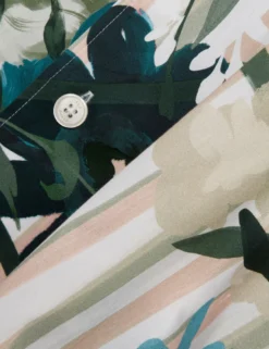 Floral Stripe Print Cotton Short Sleeve Shirt