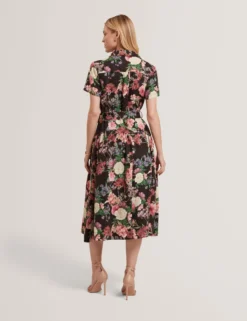 Floral Tie Waist Midi Shirt Dress