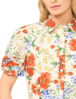 Floral Twist Sleeve Cropped Shirt
