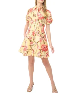 Floral Twist Sleeve Mini Shirt Dress
