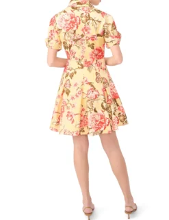 Floral Twist Sleeve Mini Shirt Dress