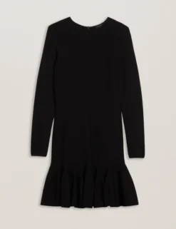Flounce Hem Long Sleeve Knitted Mini Dress