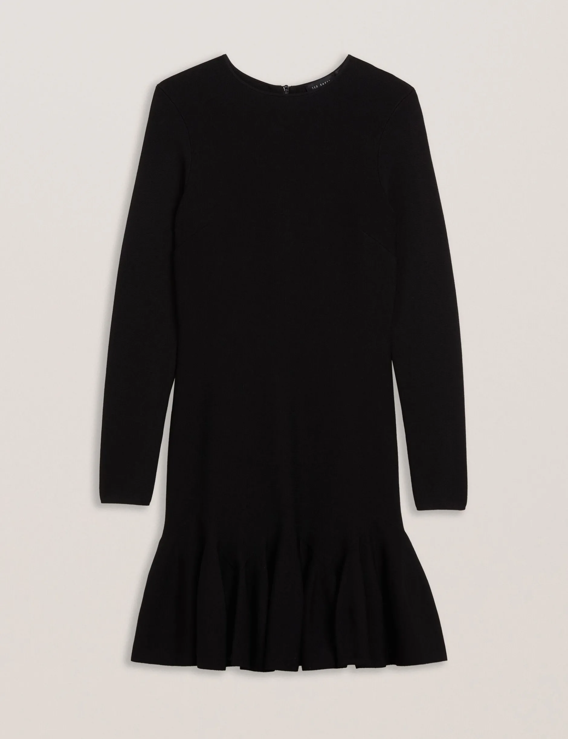 Flounce Hem Long Sleeve Knitted Mini Dress