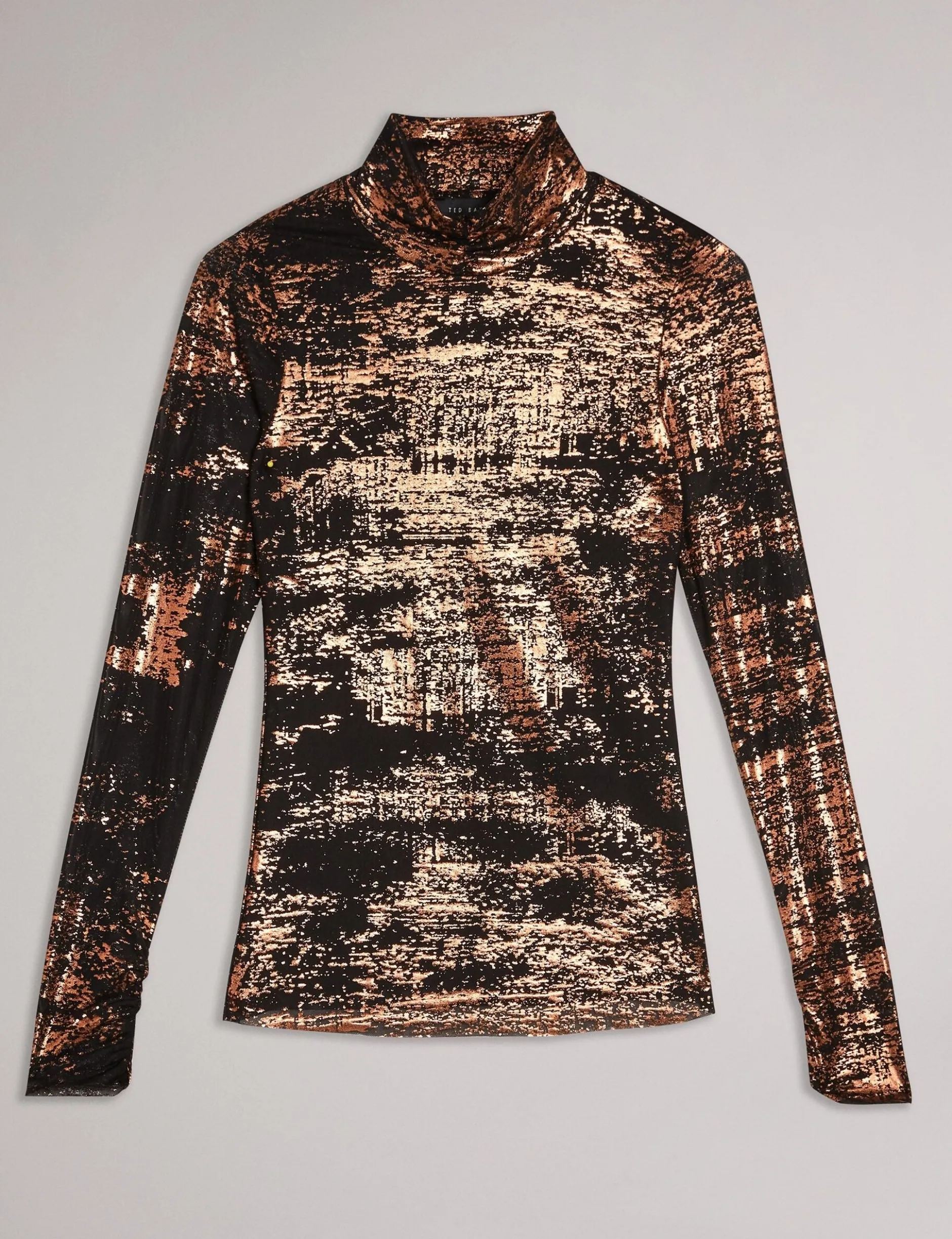 Foil Print High Neck Mesh Top