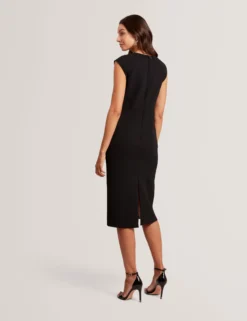 Folded Neckline Pencil Midi Dress