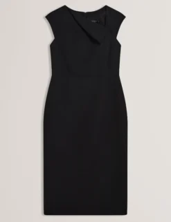 Folded Neckline Pencil Midi Dress