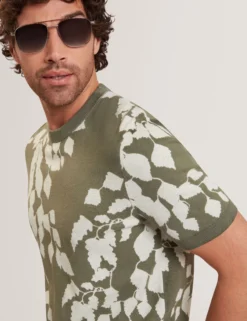 Foliage Print Cotton Fine Knit T-Shirt