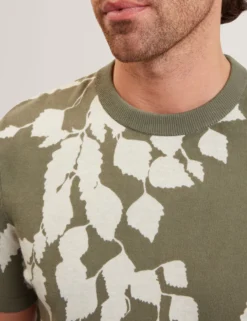 Foliage Print Cotton Fine Knit T-Shirt