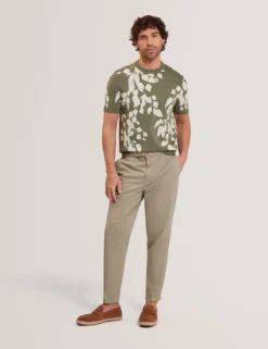 Foliage Print Cotton Fine Knit T-Shirt