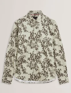 Foliage Print Cotton Long Sleeve Shirt