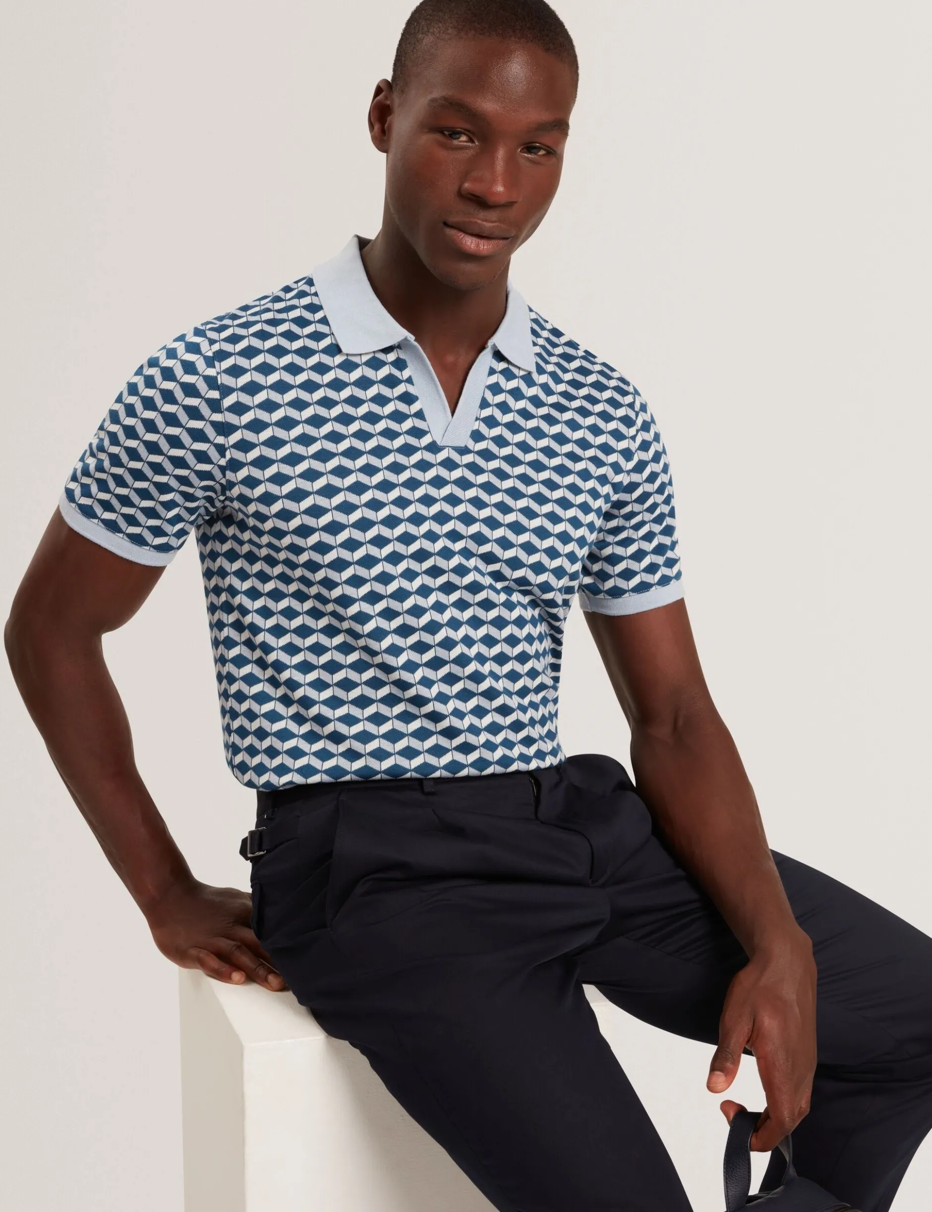 Geometric Jacquard Pique Polo Shirt