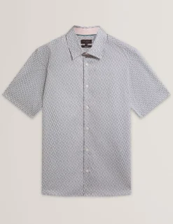 Geometric Leaf Print Short Sleeve Shirt