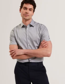 Geometric Leaf Print Short Sleeve Shirt