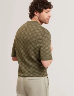 Geometric Open Knit Short Sleeve Polo