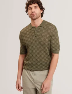 Geometric Open Knit Short Sleeve Polo
