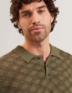 Geometric Open Knit Short Sleeve Polo